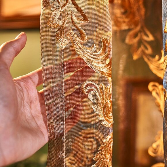 2PCS Vintage American Lace Embroidered Sheer Curtains with Transparent Fabric - Picture 2 of 10